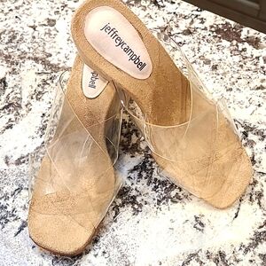 JEFFEREY CAMPBELL Mustical clear natural suede wedge 7.5 with box